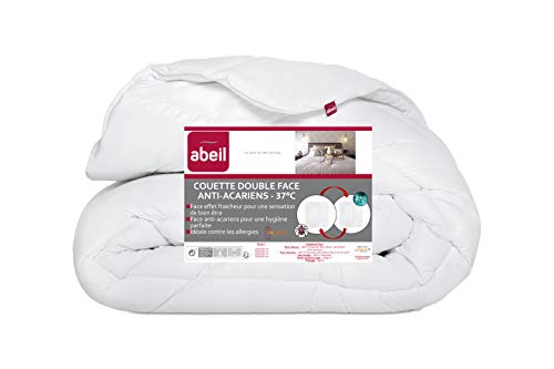 Abeil - Couette Tempérée Double Face - Anti-Acariens & Effet Fraîcheur - Idéale en Été - Enveloppe Microfibre Douce - Garnissage Polyester 300g/m² -...
