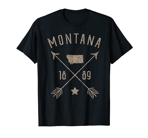 Vintage Montana Distressed Home State Map Boho Flechas Camiseta