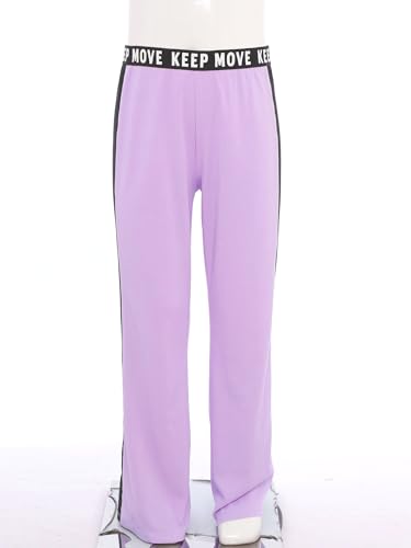 Kids Girls Color Block Ribbed Flared Pants High Waisted Sweatpants Trousers for Yoga Dance Running3