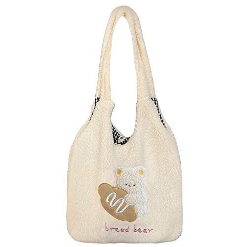 MEGAUK Women Faux Fur Tote Bag Girls Cute Bear Fluffy Shoulder Bag Plush Bag For Shopping Dating