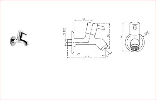 Cera Garnet Quarter Turn Fittings Bib Cock (Chrome Finish)