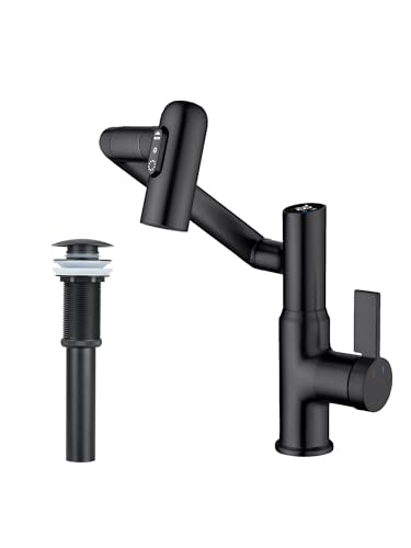 Lefton Rotatable Bathroom Faucet BF2204 with Pop-up Bathroom Sink Drain Stopper Without Overflow D01 (Contemporary Matte Black)