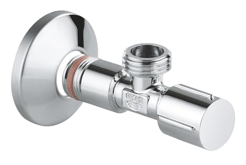 GROHE Eckventil selbstdichtendes Anschlussgewinde (Abgang und Wandanschluss 1/2 Zoll mit Schubrosette wassergeschützte Spindelabsperrung mit Fettkammer und doppelter O-Ring Abdichtung). 22043000