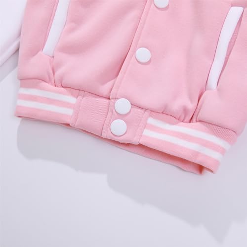 Girls Varsity Jacket Kids Letter Print Letterman Baseball Outerwear Bomber Coat School Uniform Sweatshirt 2-14 Years3