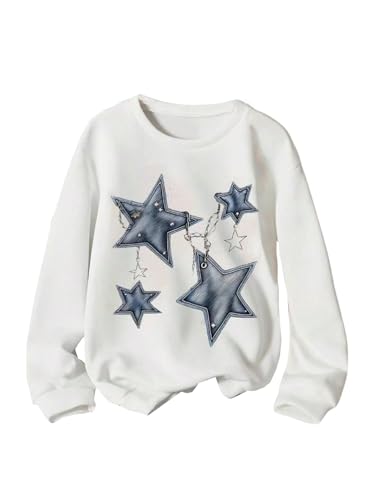 Verdusa Girl's Star Graphic Crewneck Sweatshirt Long Sleeve Drop Shoulder Loose Pullovers