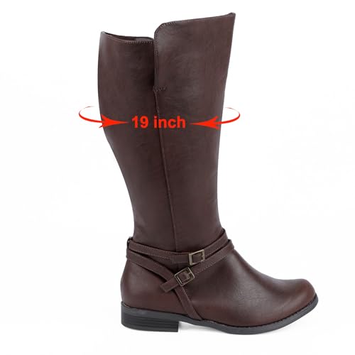Extra Wide Calf Knee High Boots for Women, Flat Low Heel Side Zipper Tall Riding Boots Plus Size2