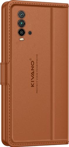 Image of KIVANO LUXE Compatible for Redmi 9 Power Luxury Handmade Leather Magnetic Flip Folio Case | Card Holder & Kickstand | Slim Protective Cover | Unisex - Brown