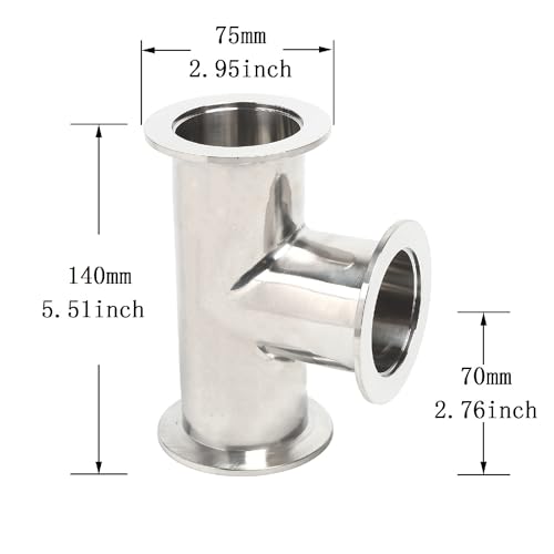 Image of QiiMii Vacuum Fittings - KF-50 Tri Clamp Tee 3 Way Stainless Steel SS304