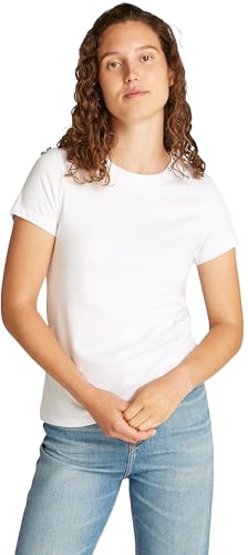 Calvin Klein Damen T-Shirt Kurzarm Logo Neckline Slim Fit, Weiß (Brilliant White), XXS – Ansicht 1