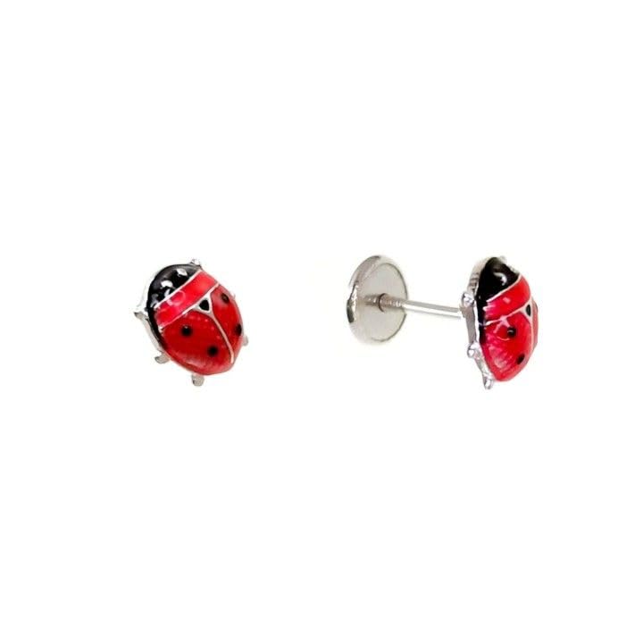 MINOPLATA Pendientes Bebé Mariquitas Rojas Plata de Ley 925