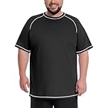 ALTHLEMON Mens Big and Tall Swim Shirt UPF 50+ Rash Guard Sun Protection Short Sleeve Quick Dry Fishing T-Shirt(2XL-8XL), Black, 5XL Tall Big