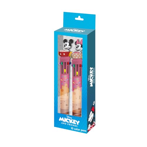 Disney Mickey y Minnie Mix-Pack de 2 Bolígrafos 10 Colores, Azul, 9,5 x 23 cm