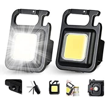 Banger Keychain Led Light 4 Hours Battery Life with Bottle Opener, Magnetic Base and Folding Bracket Mini Cob 800 Lumens Rechargeable Emergency Light (Square with 4 Modes), 800 Lumen