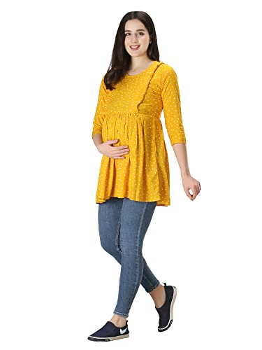 Image of ZUVINO Women's Maternity Feeding Top with Zip for Easy Nursing | Stylish Feeding Tops for Jeans | Maternity Short Kurti for Mothers | Nursing Dress for Women | 100% Rayon