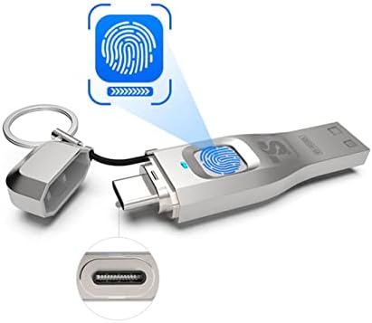 Fingerprint USB3.0 Flash Drive Encrypted 64G Memory Stick Pen Zip Drive Biometric Security Protection 2-in-1 Thumb Drive for PC Smartphone Laptop.