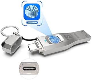 Fingerprint USB3.0 Flash Drive Encrypted 64G Memory Stick Pen Zip Drive Security Protection 2-in-1 Thumb Drive for PC Smartphone Laptop. (Silver)