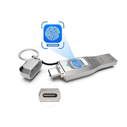 Fingerprint USB3.0 Flash Drive Encrypted 64G Memory Stick Pen Zip Drive Biometric Security Protection 2-in-1 Thumb Drive for PC Smartphone Laptop.