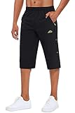 MAGCOMSEN Capri Shorts for Men Zipper Pockets Quick Dry below Knee Stretchy 3/4 Drawstring Summer Workout Shorts Black, 33