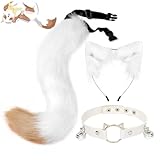 [bianmei] ハロウィン 猫 コスプレ 3点セット 猫耳 しっぽ 首輪 カチューシャ耳 モフモフ 尻尾 鈴付き首輪 ケモナー けもの きつね 犬 狼 仮装 衣装 コスチューム用小物-BT-60