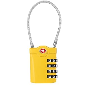 ZHEGE TSA Approved Cable Locks Flexible, Travel Lock, 4 Digit Luggage Combination Locks with Open Alert Indicator for Suitcases, Backpack, Baggage (Yellow)