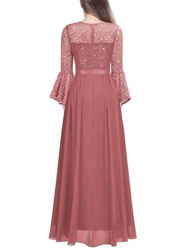 Image of Miusol Women's Formal Sparkle Sequin Lace Bell Sleeve Evening Party Maxi Dress