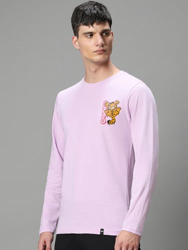 Image of Bewakoof Official Garfield Merchandise Men's Graphic Print Regular Fit Full Sleeve Round Neck Cotton Jersey T-Shirt