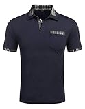 COOFANDY Poloshirt Herren Polohemd Golf Polo Kurzarm Slim Fit Baumwolle Plaid Kragen Sport Sportstil Marine-Blue M