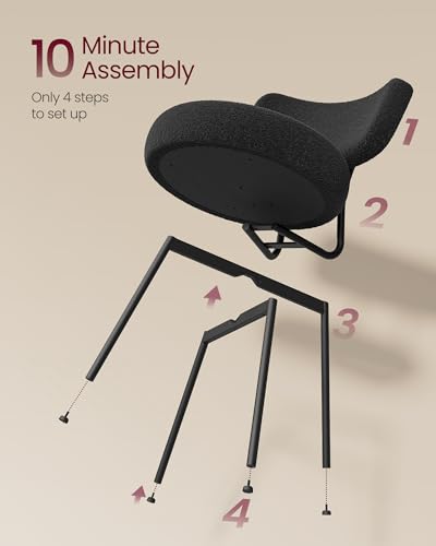 Image of VASAGLE Boucle Dining Chairs Set of 4, Upholstered Kitchen Dining Room Chairs with Curved Backrest and Steel Frame, Modern Mid Century, Round, for Vanity, Living Room, Ink Black UKDC110B14