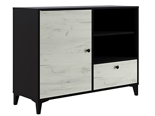 PEGANE Buffet en mélamine Coloris Noir et Blanc - Longueur 110 x Profondeur 40 x Hauteur 83 cm