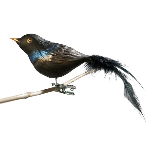 Birds of Glass® Glas-Vogel, Amsel mit Naturfeder | Glasschmuck Made...