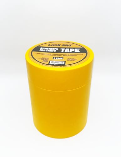 Image of Lion-Pro Painter's Masking Tape, 1.4 Inch Wide (2 in. x 55 Yds), Professional-Grade, High Adhesion, Ideal for Multi-Surface Use, 4 Rolls (4, Chrome Yellow, 1.4 INCH)