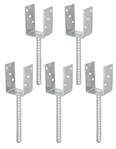 Alberts 215026 Lot de 5 supports de poteaux en U avec ancrages en béton en acier strié galvanisé à chaud Largeur 71 mm Longueur d'ancrage béton 200 mm