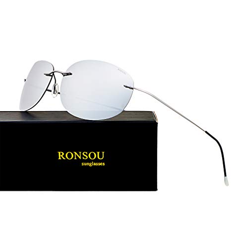 Image of RONSOU Ultralight Rimless Polarized Sunglasses for Men Women Vintage Titanium Frameless Colorful Fashion Shades