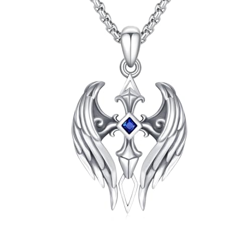 Collier aile d'ange en argent 925 et saphir pour homme et femme