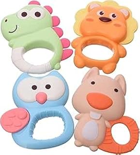 مجموعة شخشيخات مصنوعة من البلاستيك من مواد آمنة على شكل حيوانات لطيفة جميلة تضفي المزيد من التسلية للأطفال، متعددة الألوان - مكونة من 4 قطع