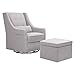 DaVinci Owen Upholstered Swivel Glider with Side Pocket and Storage Ottoman in Grey with Cream Piping, Greenguard Gold Certified