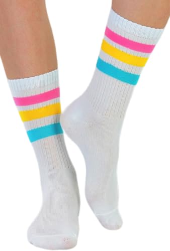 Image of ToBeInStyle Women's Acrylic Ankle Hi With Double Stripe Top Crew Fun Athletic Socks