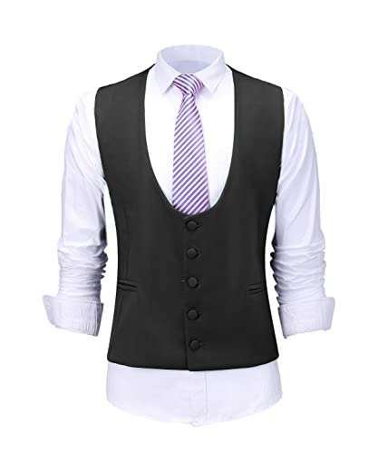 Tuikayoo Mens Formal Business Tuxedo Vest Dress Suit Waistcoat Slim Fit Wedding Groomsmen
