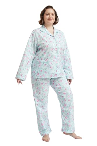 Image of GLOBAL Women Cotton Pajamas Long Sleeve PJs Button Down Sleepwear S-3XL