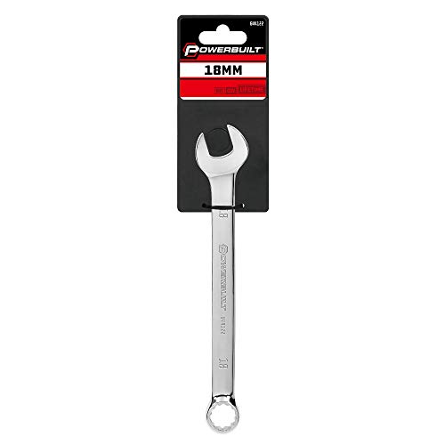 Image of Powerbuilt 18mm Metric Combination Wrench, 12 Point Double Ended Box and Open End, 15 Degree Offset Polished 644122