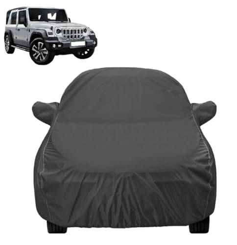Image of Auto Hub Car Cover Compatible with Mahindra Thar Roxx (5 Doors) with Mirror Pocket, Dustproof, Heat Resistant, Triple Stitched, Thar Roxx Car Cover- Grey