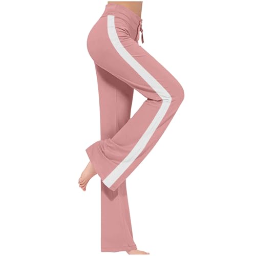 Yoga Pants Women Side Striped High Waist Wide Leg Pants Athletic Casual Drawstring Pant Comfy Stretch Trousers