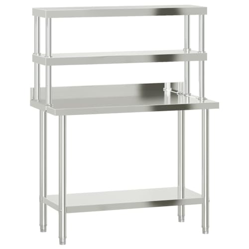 vidaXL Stainless Steel Prep Table with 2-Tier Overshelf - 110x55x150 cm - Kitchen Worktable Bar/Restaurant