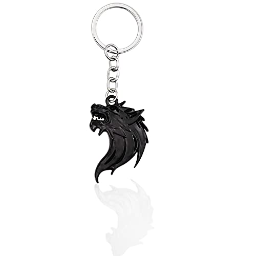 Image of Cool Wolf Head Car Decorations Badge Emblem Key chian 3D Nameplate Key Ring for Car Gift (Black Keychain)