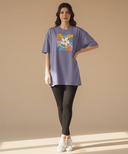 Image of SHODOX Women's Cotton Blend Oversized Drop Shoulder Printed T-Shirt | Soft, Breathable & Light Weight | Loose Fit Stylish Top for Girls with Premium Graphic Print