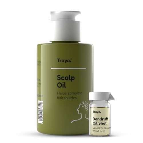 Image of Traya Scalp Oil with Dandruff Shots for Anti-Dandruff Treatment | Contains Coconut, ORPL, Camphor, Wheat Germ and Bergamot Essential Oils (87 ml)