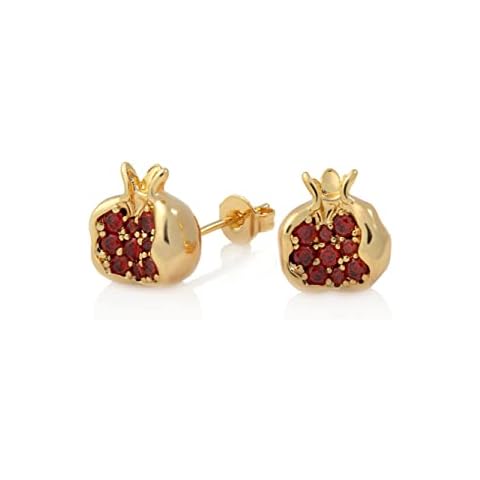 GLORIS Pendientes granate con circonitas, chapados en oro de 18 quilates Cover