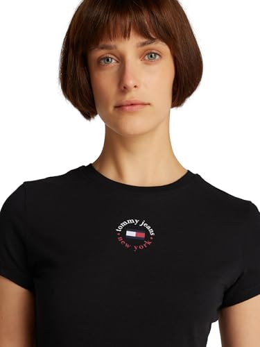 Tommy Jeans Damen T-Shirt Kurzarm Essential Logo Tee Slim Fit, Schwarz (Black), XXS – Ansicht 4
