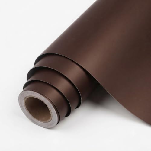 Image of WISDOM Brown Satin Matte Wallpaper Self Adhesive Peel and Stick Vinyl Contact Paper for Kitchen Cabinets, Wardrobe, Furniture, Table & Home Decor Decoration(20x48 in)