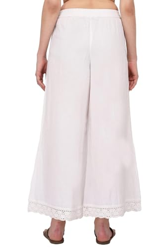 ladyline Women's Cotton Linen Palazzo Pant - Crotia Lace Border - Wide Leg Relax Pants3